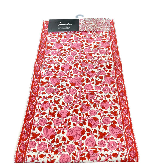 TIRAMISU Spring Pink Red Floral 100% Premium Cotton Table Runner 14" x 108" NEW - Picture 5 of 6
